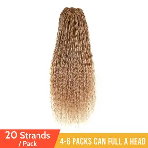 Ygwigs Color 27# Boho Crochet Box Braids with Human Hair Curls Deep Wave