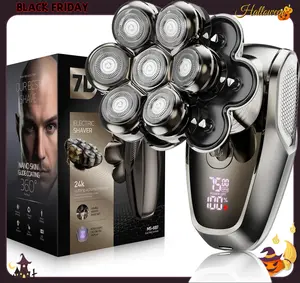 WAEN 7D Floating Head Razor for Men IPX7 Waterproof Removable Magnetic Shaving Head LED Display Dry Wet Shaving Type-C Charge Smooth Shave Electric Trimmer Shaver Handle Anti Dandruf