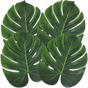 24/48 Pcs Artificial Large Palm Leaves, Plastic Tropical Monstera Leaves for Table and Wall Decorations, Jungle Safari Hawaiian Luau Party