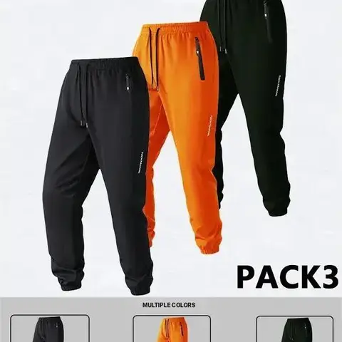 Men's Regular Fit Solid Polyester Athleisure Pants - Elastic Drawstring Waist, Multipocket Utility, Gym Clothes, Yoga/Training Flex, Casual All-Season Daily Wear (Check Size Chart First)