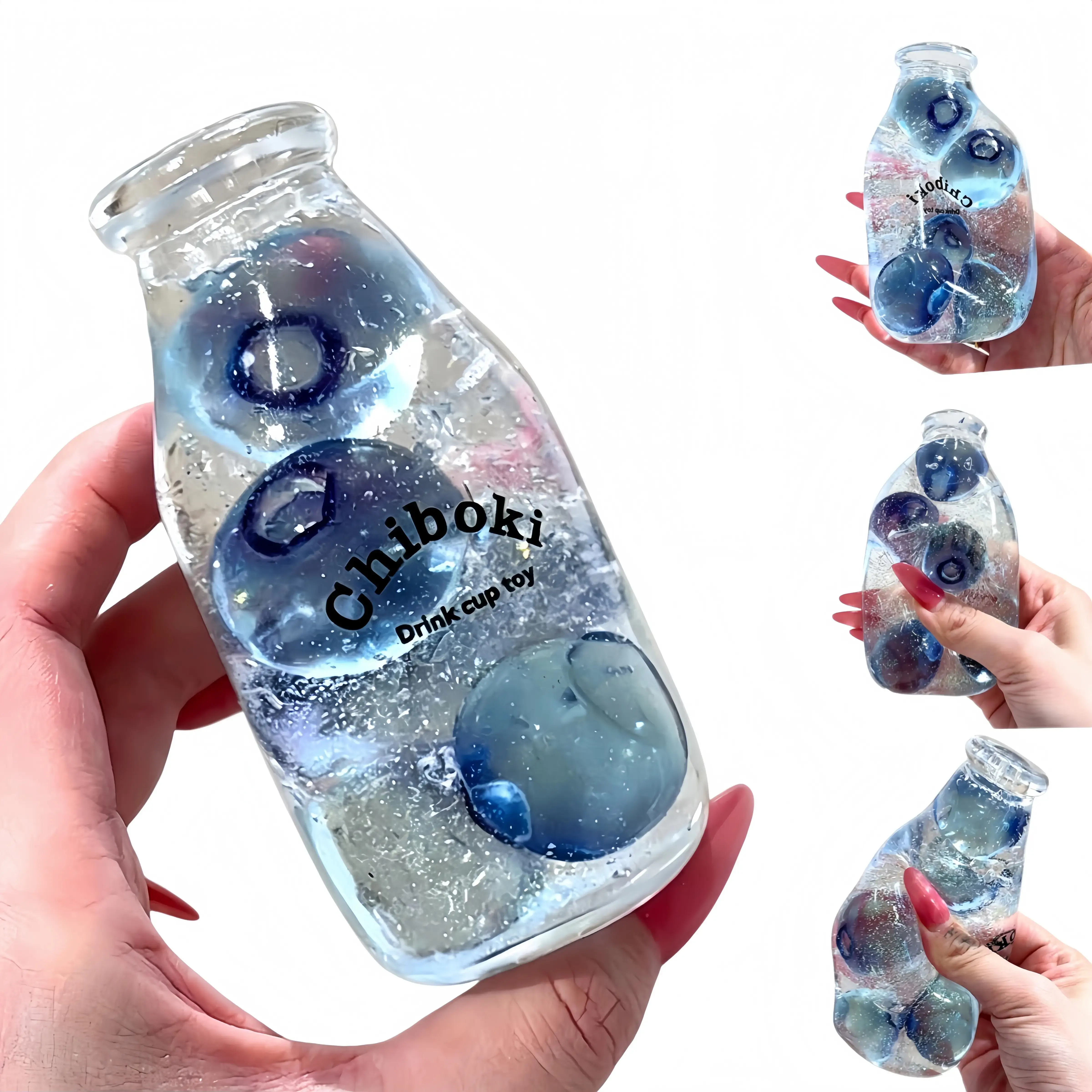 Squilo Juicy Pop Bottle Squishies Toys - Unisex Non-Rebound Moldable Shape Sensory Play Adult Stress Relief Fruit Charm Fidget Toy