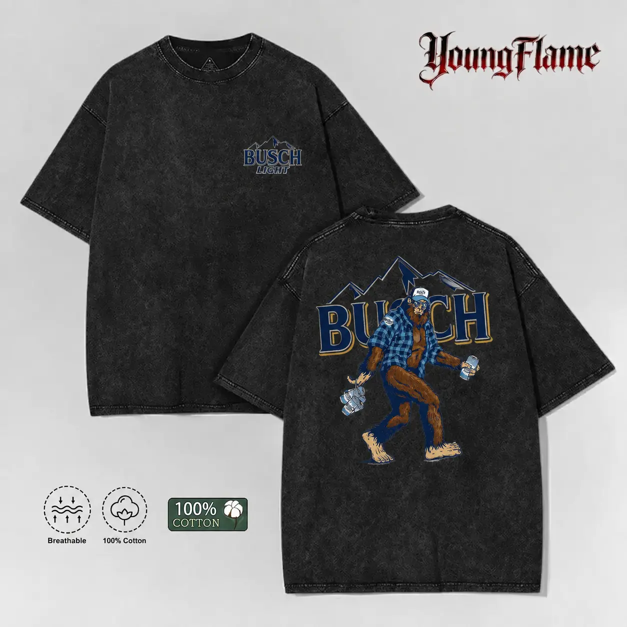 Retro Bigfoot Mountain Art streetwear Funny Camping Outfit Summer and Autumn T-shirts Washed Black graphic tees for men distressed vintage casual cotton