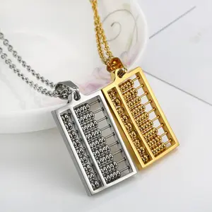 Unisex Chinese-Style Geometric Abacus Custom Pendant Necklace with Stainless Steel Chain, Gold Hardware Chain, Simple Creative Gold Statement Costume Jewelry