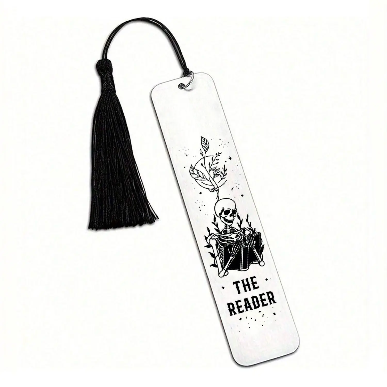 Skull & Flower Pattern Bookmark with Tassel, 1 Count Stainless Steel Bookmark, Reading Bookmark for Book Lover, Office Stationery & Supplies, Book Accessories