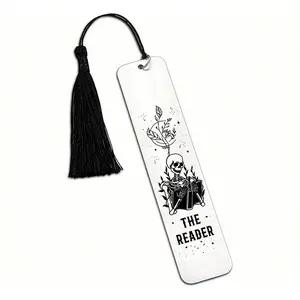 Skull & Flower Pattern Bookmark with Tassel, 1 Count Stainless Steel Bookmark, Reading Bookmark for Book Lover, Office Stationery & Supplies, Book Accessories