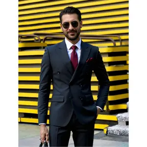 Mens Double Breasted Suit 2-Piece Set - Slim Fit Peak Lapel Blazer & Pants for Wedding, Prom, Business Formal Elegant Formal Elegant Alternative Pocket Polyester Menswear Matching Classic
