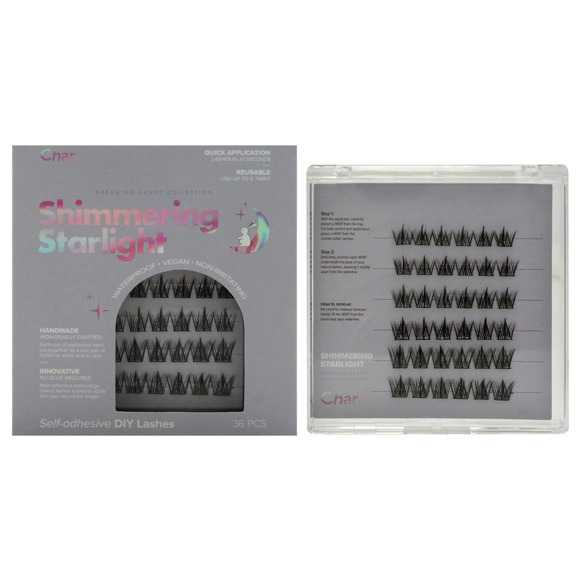 Char Cosmetics Women's Glow Effect Reusable False Eyelashes - Shimmering Starlight Style, Easy to Apply, Makeup Use, 36 Pcs for Beauty & Personal Care