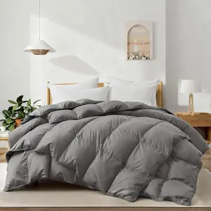 Grey Feather Down King Size Comforter, Premium Ultra-Soft Breathable High Fill Power Grey Duvet Insert, All Season Hotel Luxury Bedding with 8 Corner & Center Loops, Baffle Box Design
