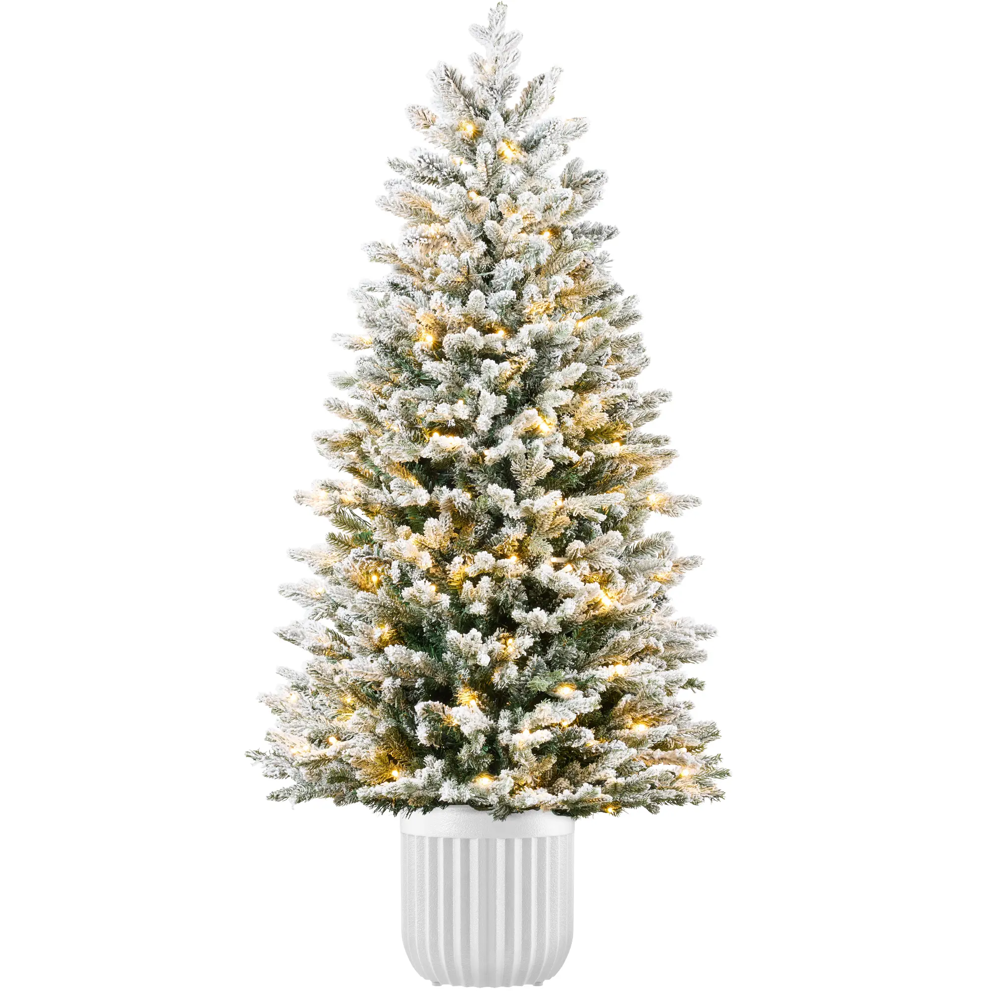 Pre-Lit Potted Flocked Christmas Tree, Realistic Artificial Décor, w/ Twinkling White & Multi LEDs