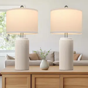 2 Pack 23.5’’ Modern Ceramic Table Lamps Set of 2 for Living Room, Farmhouse Vintage Bedside Table Lamps with White Linen Shade, Rustic Bedroom Ceramic Lamps for Nightstand Home Office End Table Dorm