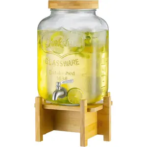 Drink Dispenser with  Stand and Lid,2 Gallon Glass Beverage Dispenser with Stainless Steel Spigot for Parties,Picnics,Barbecues,Lemonade,Sun  Jar,ice coffee,Laundry Detergent Dispenser