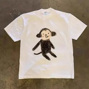 Cute Monkey Graphic T-Shirt, Hand Drawn Fuzzy Art Tee, Indie Y2K Streetwear Top, Y2K Retro Tee, Hand Drawn Art Shirt, Vintage Aesthetic Top, Funny Monkey Tee, Unisex Cotton Crewneck T-Shirt Menswear Womenswear Streetwear Top