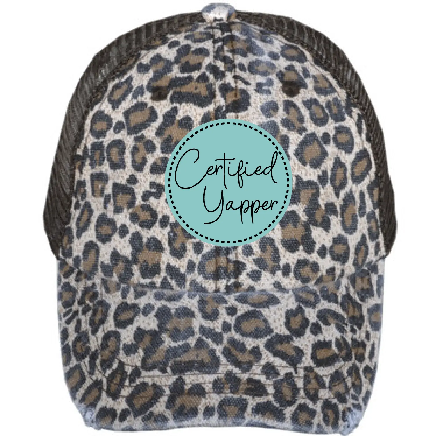 Certified Yapper Hat, Leopard Ponytail Trucker Hat, Funny Talkative Girl Hat, Sassy Patch Hat for Women, Messy Bun Hat, Gossip Hat