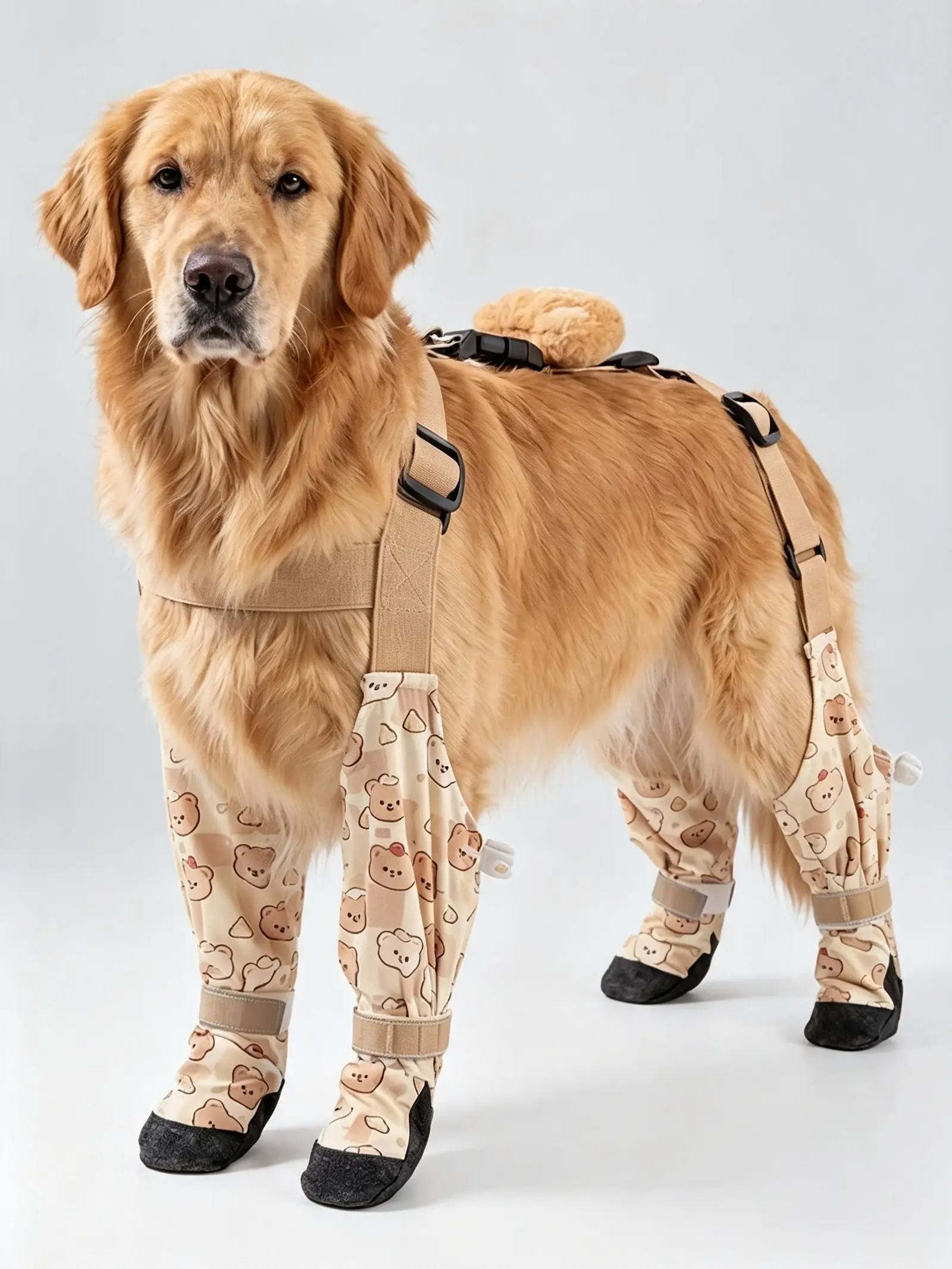 Dog Boot Harness with Full Leg Coverage, Waterproof Anti-Slip Dog Shoes with Straps for Small Medium Dogs, Outdoor Walking Paw Protector