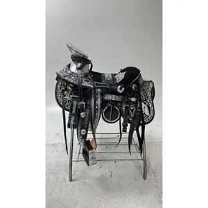 Charro Saddle – Black with Silver Embroidery & Floral Design (15.5”)