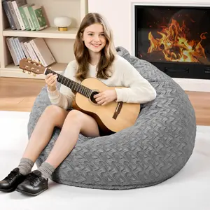 2FT Giant Bean Bag Chair for Adults, Big Bean Bag Filled with Memory Foam, Large Beanbag with Chevron Plush Cover, Grey