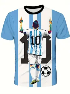 Cool Boy Toddler Football Jersey, 3D Print Short Sleeve, Spring Summer Casual Pullover, Argentina Style, Number 10 Player Silhouette