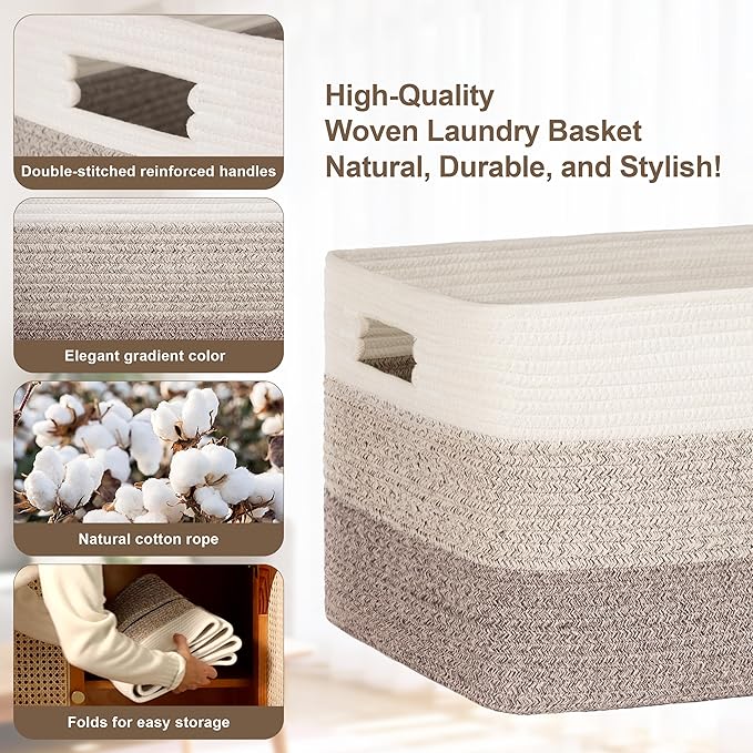 Large Blanket Basket, 21”X16”X12” Rectangle Woven Baskets Living Room Blanket Storage, With Handle Pillows, Blanket Organizing Area Dedicated Gradient Yellow Large Capacity Storage Basket