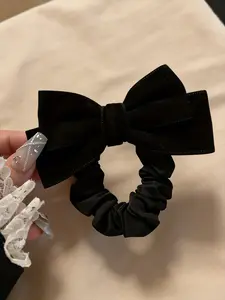 Elegant Velvet Bow Hair Tie, Vintage French Style, New Fall Winter Accessory, 1 Piece, Perfect for Stylish