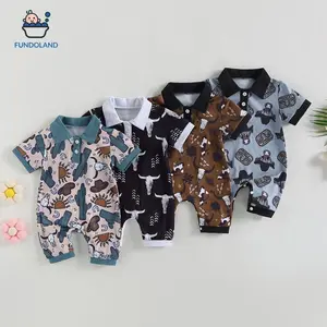 Western style denim clothing with neutral buttons, autumn jumpsuit for men and women, baby collar, denim printed jumpsuit