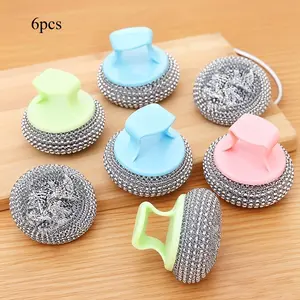 2026 New High Density Steel Wool Cleaning Balls Set, Detachable Handle, Stainless Steel Kitchen Cleaner, Multi-Functional Pot Brush