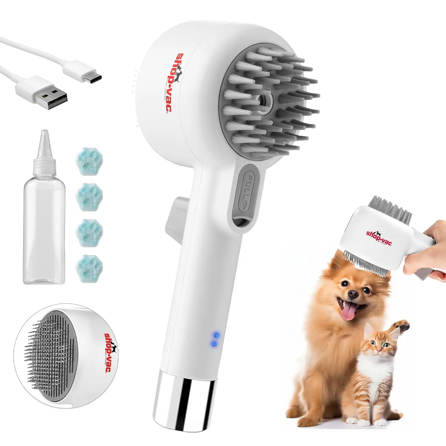 Shop-Vac 2-in-1 Pet Grooming Brush for Dogs & Cats, Deshedding, Massage & Misting Tool