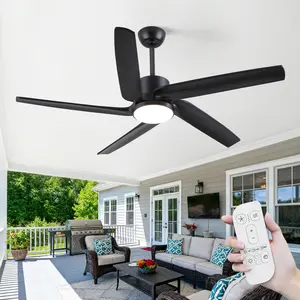 52-inch Modern Black Ceiling Fan with Light and Remote 5 Wood Blades Farmhouse 6-Speed Noiseless DC Motor Fans for Patios Gazebo Porch Bedroom Living Room