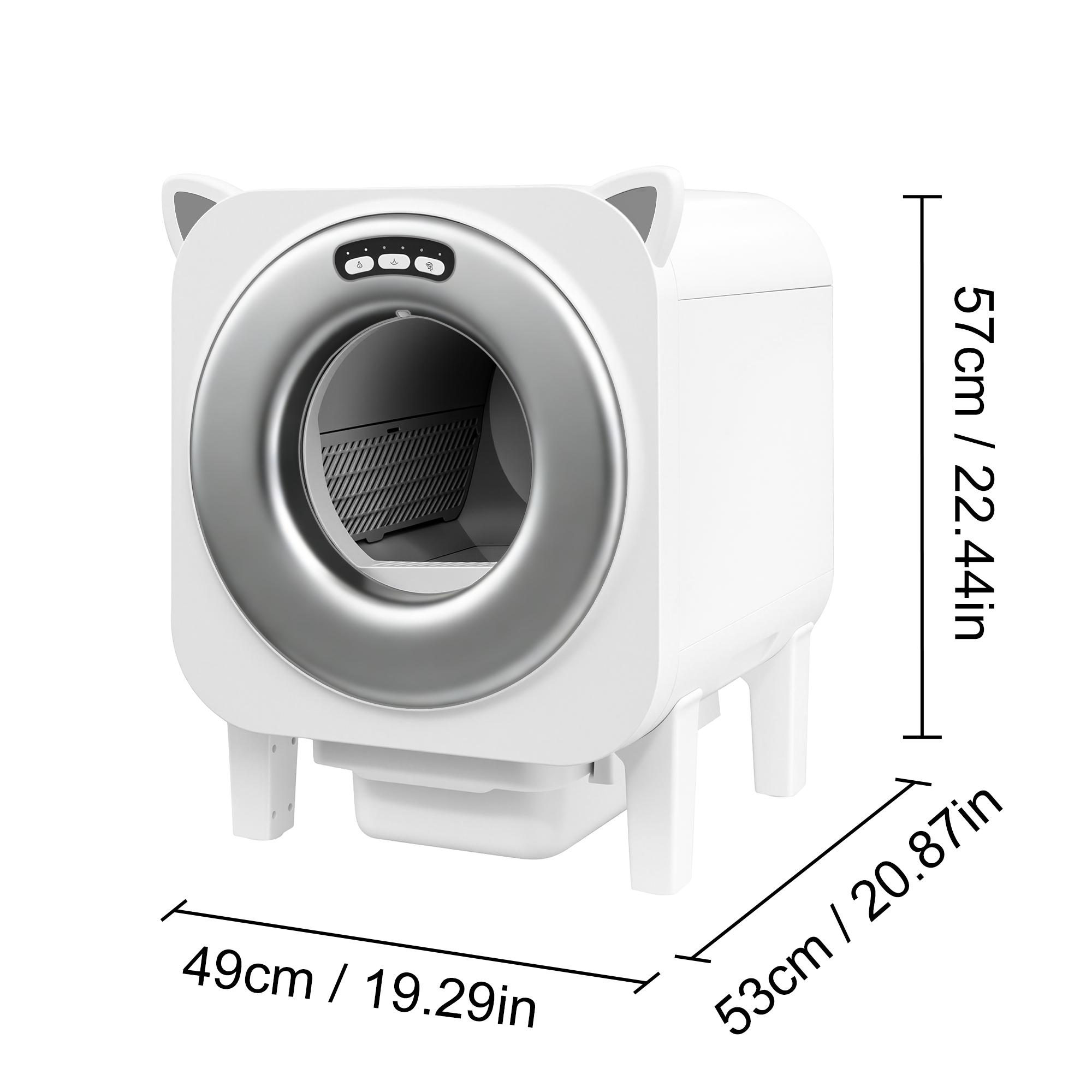 65L large-capacity smart automatic cat litter box, accommodates up to 8 kg large cats, 10 L waste collection bin, app-controlled remote operation, odor control and antibacterial features, one-touch smart litter replacement