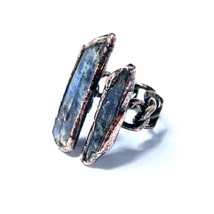 Natural Blue Crystal Adjustable Ring Vintage Copper Open Ring For Daily Wear Positive Energy Feng Shui Jewelry Gift For Women