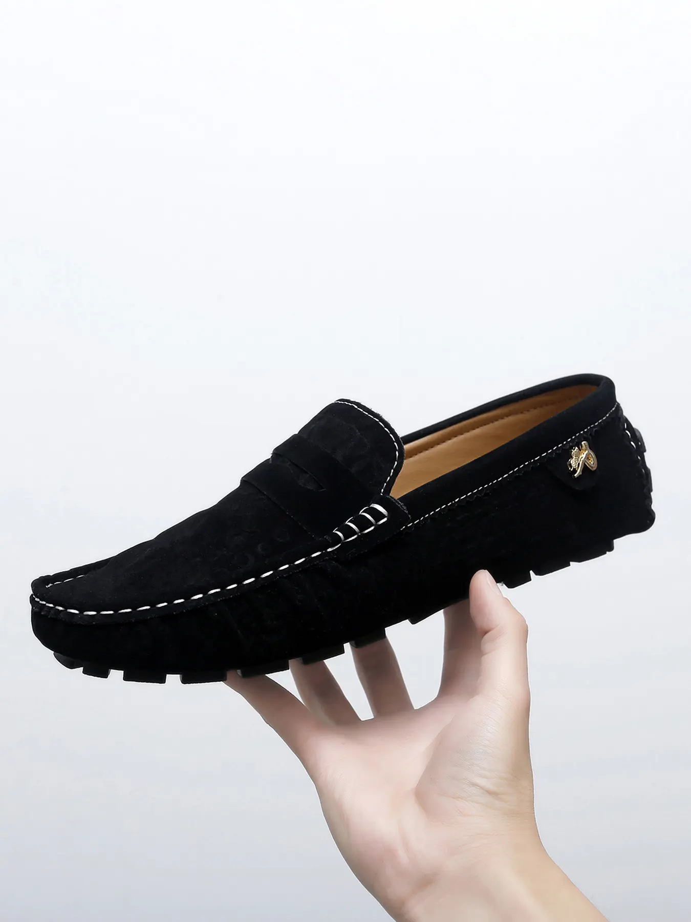 Men's Fashion Velour Loafers Flat, Classic Plain Color, Anti-Slip Comfortable, Outdoor Walking Work Driving Daily Casual Shoes