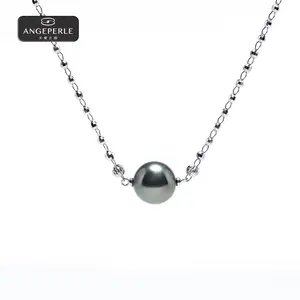 ANGEPERLE S925 Silver Tahitian Seawater Pearl Necklace 13-14mm TSJ260