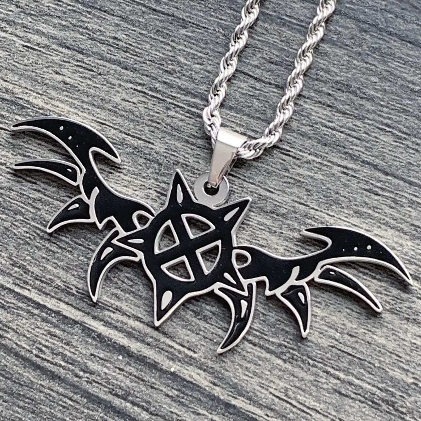 Ken Carson X Wing Necklace - Black Enamel Stainless Steel Teen X