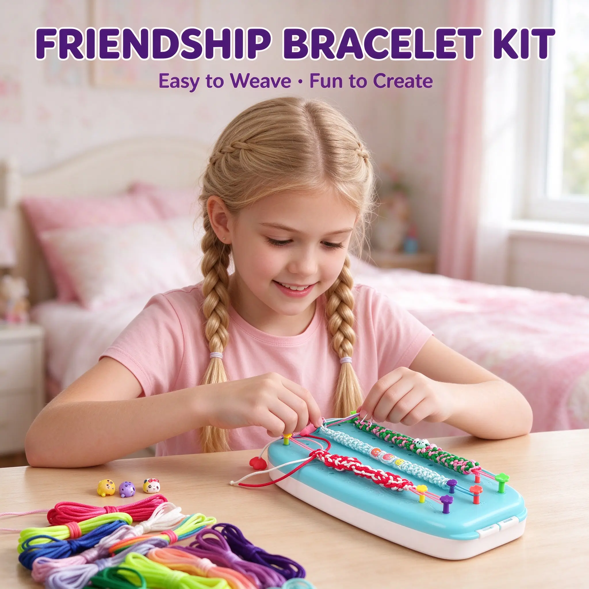 Friendship Bracelet Making Kit for Girls - DIY Arts and Crafts Birthday Gifts, Bracelet Maker with Colorful Threads Beads, Fun Crafts for Teen Girls Ages 8-12