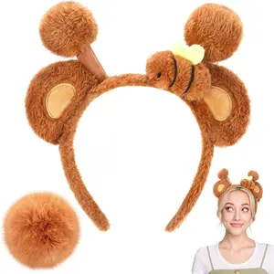 Household daily necessities Daifunli Bear Ears Headband and Tail Set Halloween Bear Bee Animal Costume Cute Plush Honey Ears Head Band Tail for Adults Cosplay Party Headwear Accessories