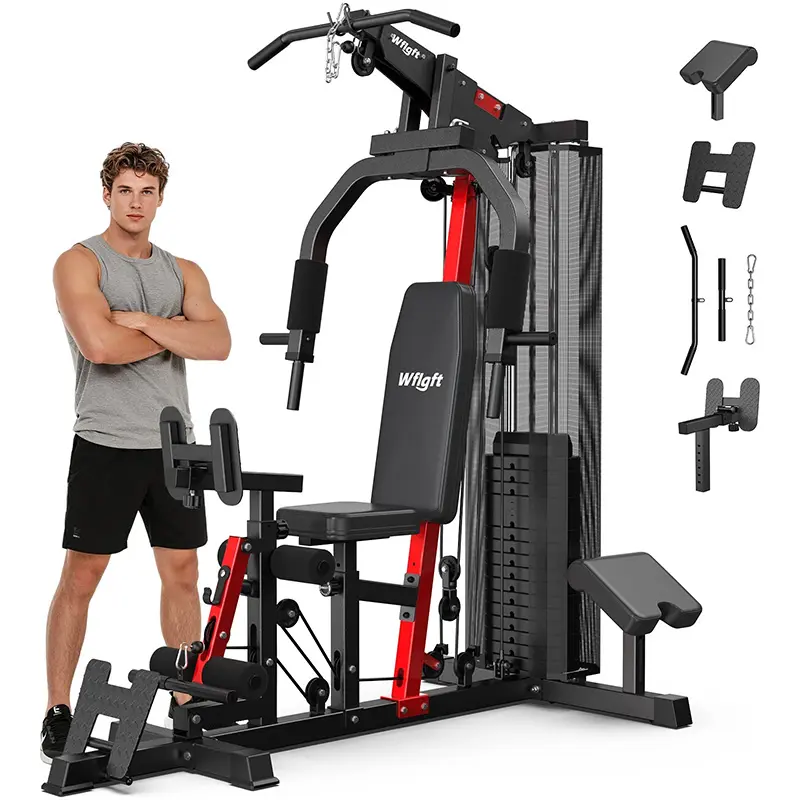 Home Gym Workout Equipment 148 LB Weight Stack, Full Body Workout Machine for LAT Pulldown, Chest Press, Leg Extension & Strength Training, Multi Function Fitness Equipment (Black)