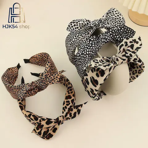 Women's 4-Piece Leopard Print Headband Accessory Kit - Cute Headbands, Soft Fabric, Vintage Bow Decor, Wide Hoop, Non-Slip, Fashion, Hair Securing, Heatless Curl Hairstyle for Daily Wear