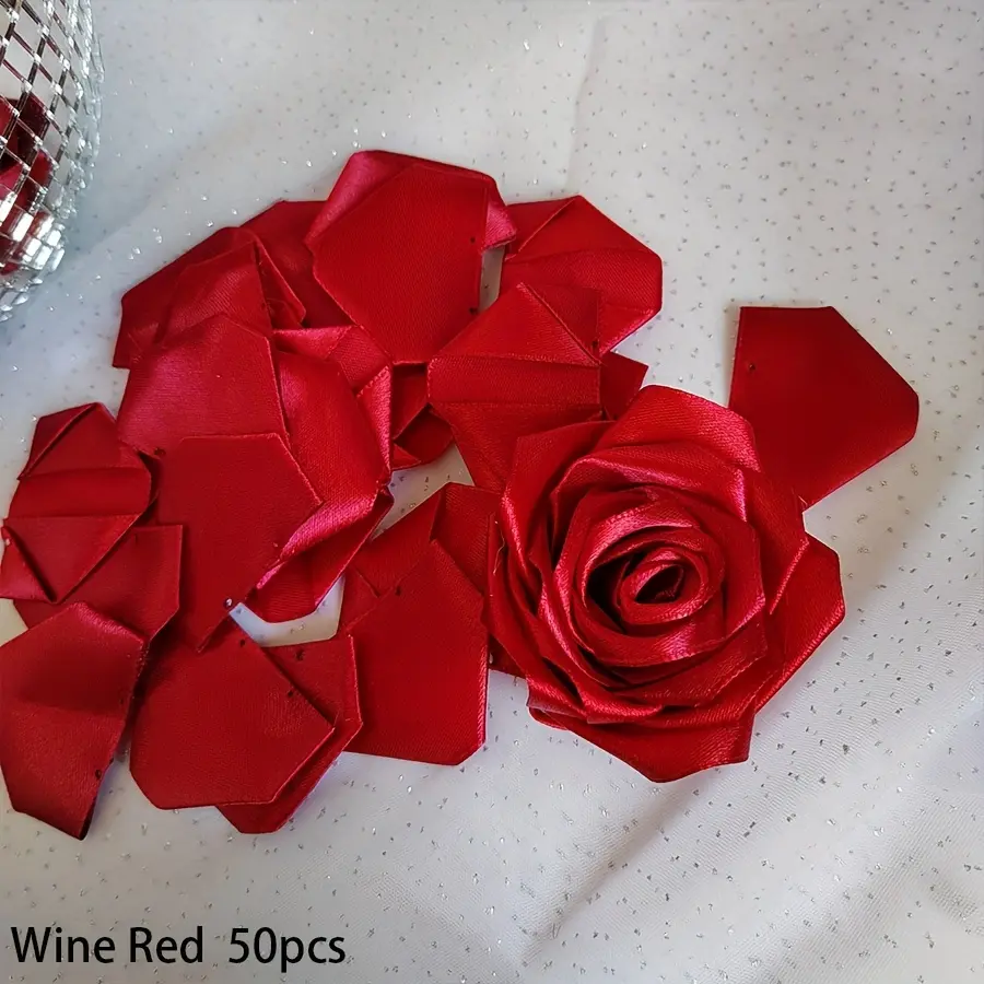 Wine Red-100pcs Ribbon Petals