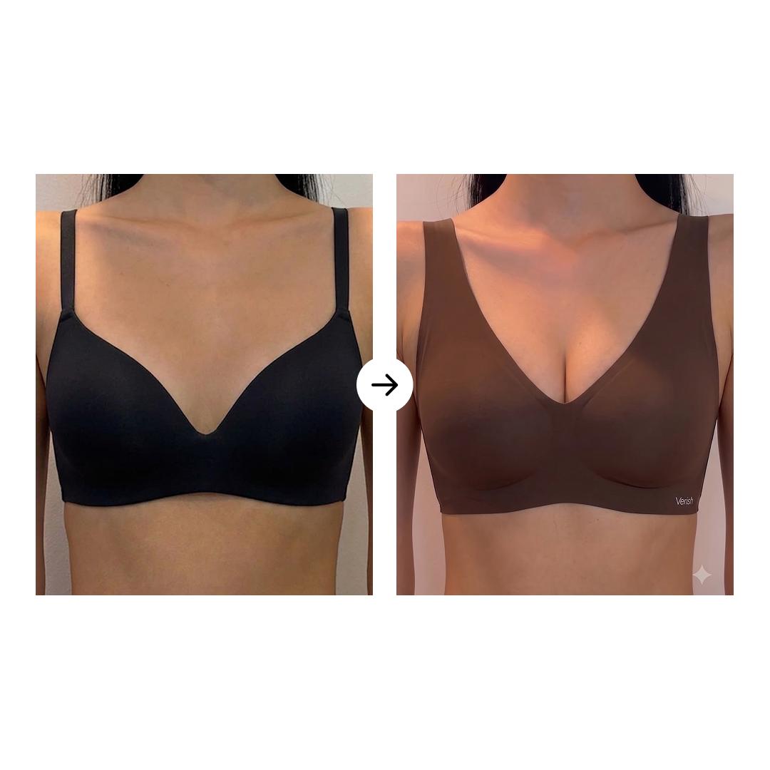 [VERISH] Cool Fit Bra Volume No-Hook - SIZE UP RECOMMENDED - Korean Seamless Wire-Free Bralette Deep V - Comfortable Everyday Bra No Underwire for Women