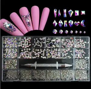 18 Types of AB Diamonds + 2500 Flat Rhinestones Mix 18 Styles Flatback DIY Crafts Rhinestone Crystals 3D Ornament‌s Flat Back Stones Set + Drill Pen