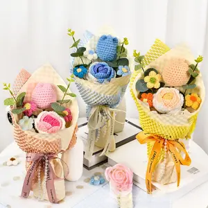 11.81in Handmade Crochet Rose Bouquet, Knitted Everlasting Flower with Wrapping, UV Resistant, Dustproof, Anti-Fade, Long-Lasting, Ideal for Valentine's Day, Birthday, Home Decor, Aesthetic Room & Keepsake