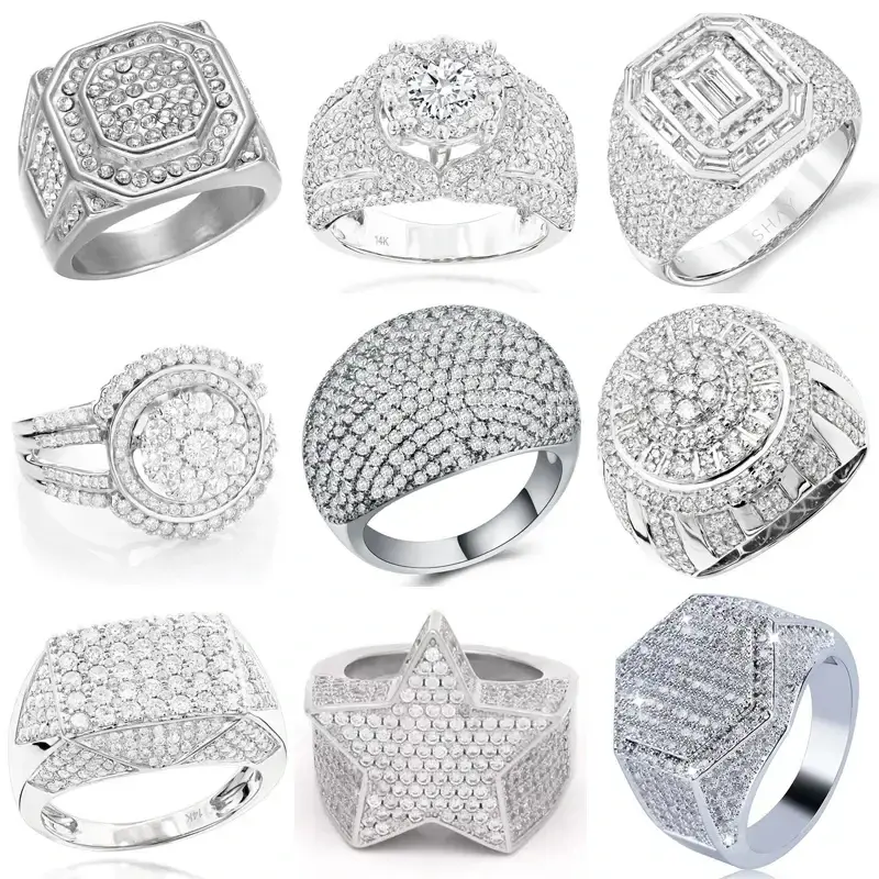 Ofertas Hip Hop Style Trendy Men Women Rings Copper Ring Iced Out Bling Pave Cubic Zirconia Geometry Ring Charms