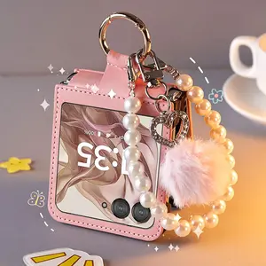 for Motorola Razr 2024/2025 Case with Hinge Protection & Chain, Cute Pink Razr 2024/2025 Phone Case for Women Girls, Full Protection Anti-Scratch Flip Case for Moto Razr 2024/2025