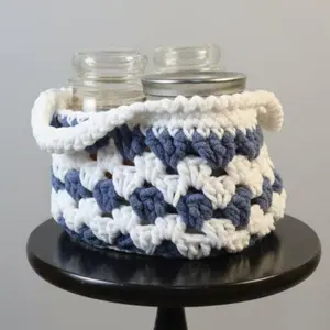 Crocheted Basket blue and white