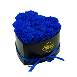 Immortal Love Black Heart | 16 Blue Roses Box Decor