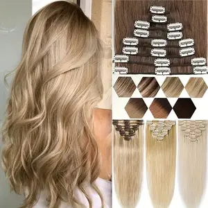 New Fashion Real Human Hair Clip-In Extensions - Natural Looking Full Head Hairpiece with Secure Clip, Blonde/Brown/Beige Highlights, Remy Human Hair for Volume, Length - Salon-Quality Extensions for Women (Easy Application & Damage-Removal) - Everyd