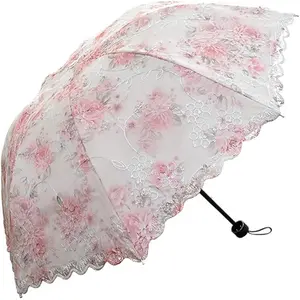 lace parasol umbrella Folding Anti-uv Sunshade Vintage Embroidered Sun Protection