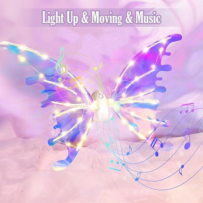 LED Light-Up Fairy Wings for Girls | Moving Butterfly Wings with Music & Lights | Adjustable Costume Accessory for Halloween, Birthday, Christmas & Cosplay | Perfect Princess Dress-Up Gift for Teens & Kids