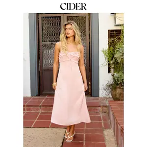 Cider Satin Ruffled Tie-front A-line Maxi Dress