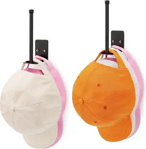 Hat Hooks for Baseball Caps, 2 Pack Hat Racks, Hat Holder on Wall, Hat Organizer, Storage and Organization,  Storage for Use Adhesive or Wall Drilled for Door, Bedroom (Black)