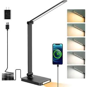 LED Desk Lamp with USB Ports,Touch Desk Lamps for Home Office with 5 Color Modes,3 Brightness Desk Light with Small Night Light,Reading Lamp Table Lamp for Bedroom Bedside Study Black (with adapter)